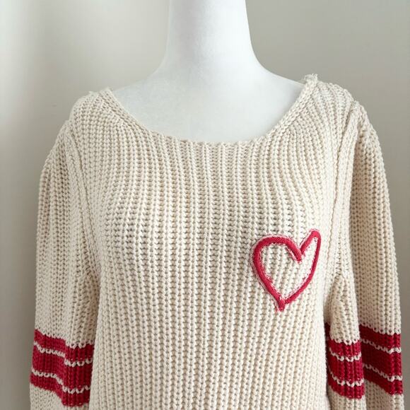 Free People Cream/Red Sweater w Heart - Picture 4 of 9